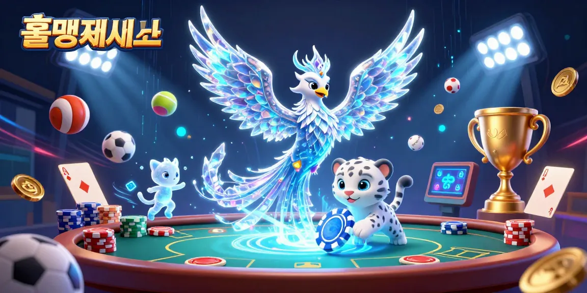 홀덤사이트에서 포커 게임을 즐기는 귀여운 얼음 피닉스와 눈표범 아기, 그리고 빛나는 얼음 정령들의 움직임