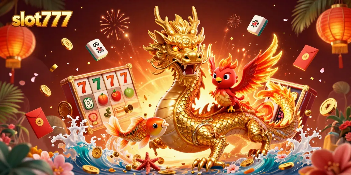 Experience thrilling wins with slot777 in a vibrant casino-themed 3D illustration.