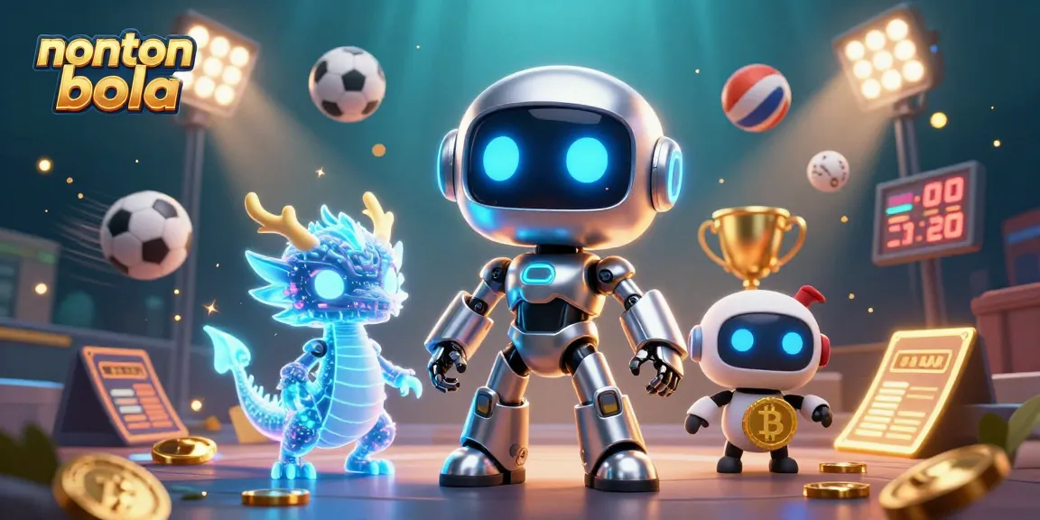Engage in nonton bola with a vibrant 3D illustration featuring dynamic sports elements and characters.