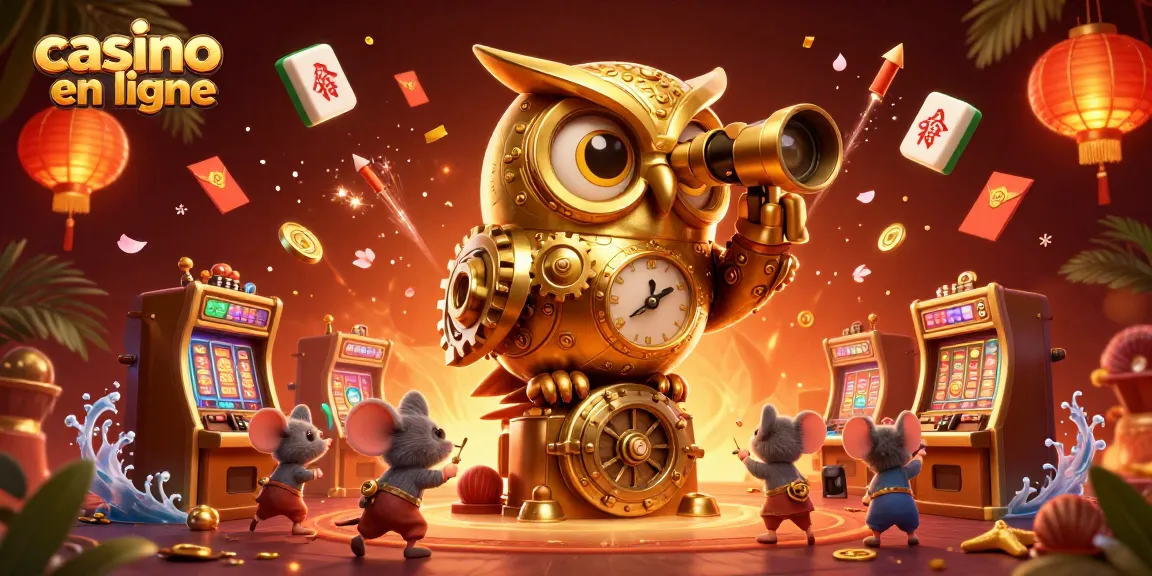 Profitez d'une expérience immersive de casino en ligne avec une chouette dorée et des machines à sous.