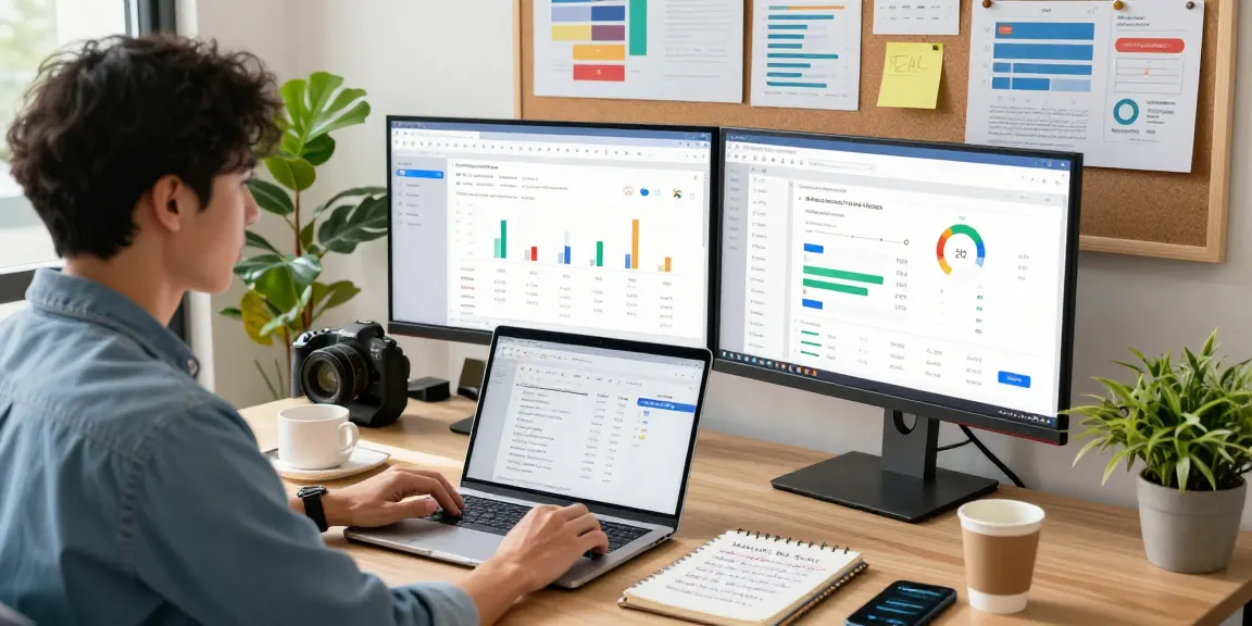 Adwords agency account analysis in a professional digital marketing workspace, showcasing ad performance metrics.