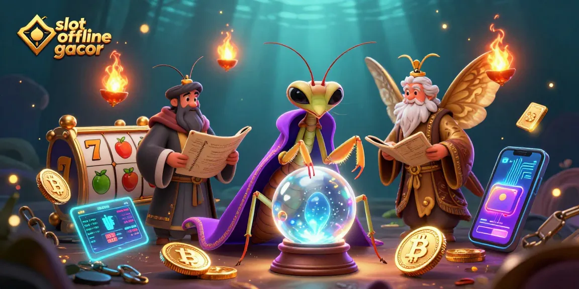 Menangkan slot offline gacor dengan ilustrasi 3D menarik yang menunjukkan karakter kasino dan elemen permainan interaktif.