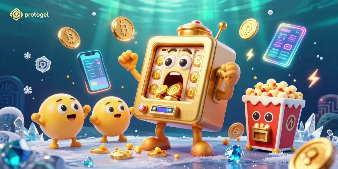 Experience the excitement of jackpots with protogel in this vibrant 3D scene full of winning coins and cheerful slot machines.