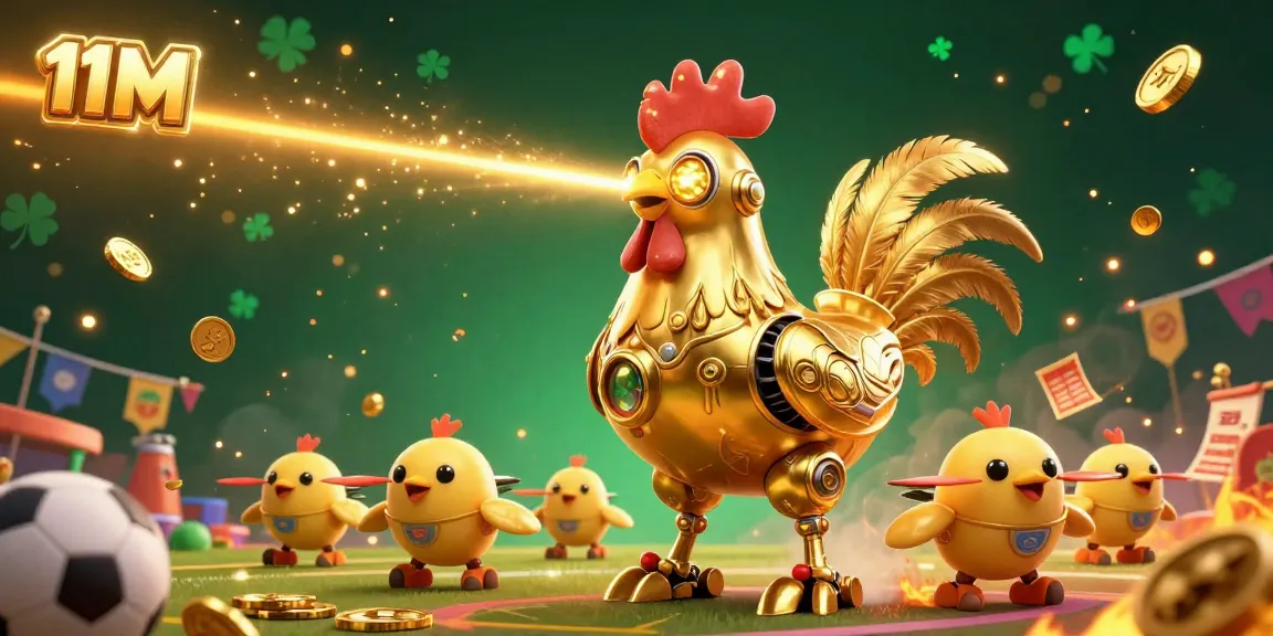 Experience thrilling sports betting with 11M's golden rooster robot in a lively betting environment.