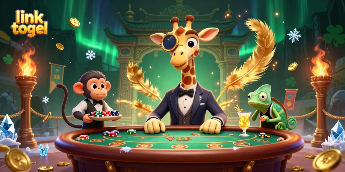 Play link togel with high-stakes excitement as a giraffe high-roller delights at a plush poker table.