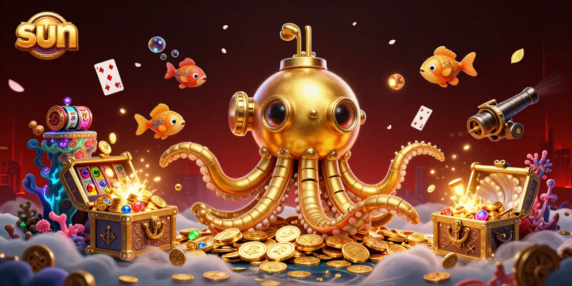 Engage in thrilling gameplay with the sun-themed underwater casino adventure, featuring a golden kraken.