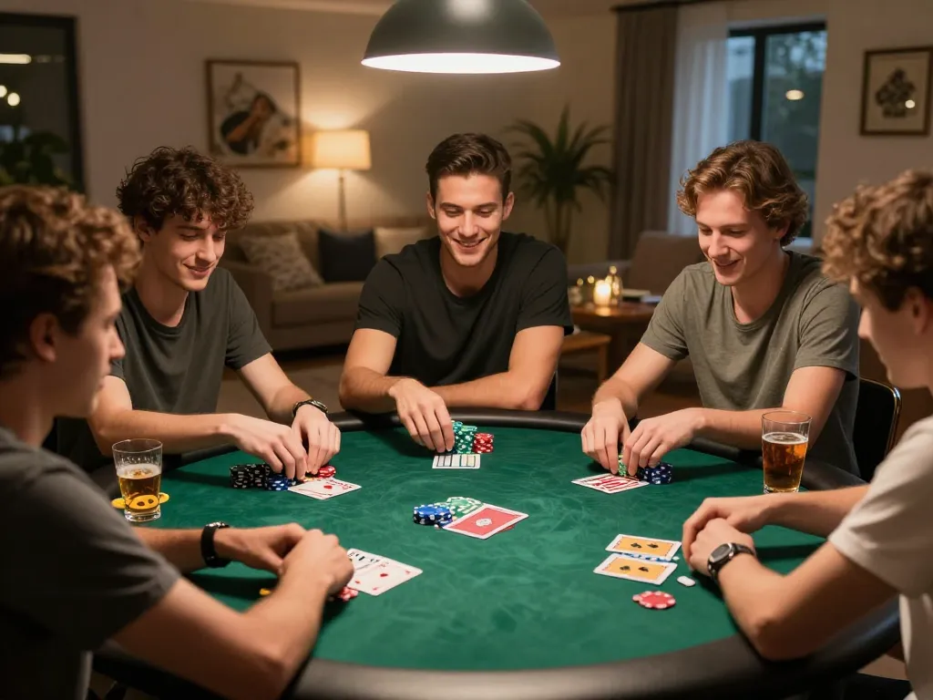 Players enjoying a home poker game while discussing strategies on the fly88 select platform.