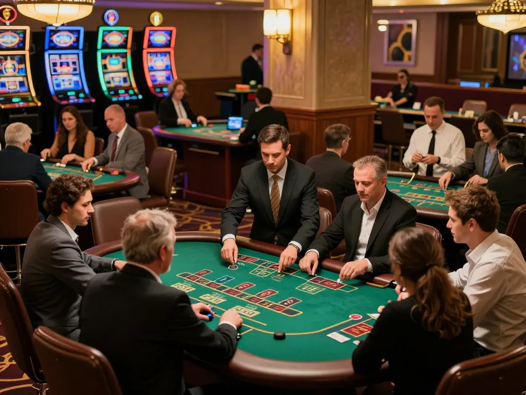 Ligalexus players engaging in strategic blackjack gameplay amidst a lively casino setting