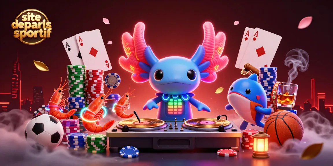 Animations vibrantes sur un site de paris sportif avec un axolotl DJ et des éléments de paris dynamique.