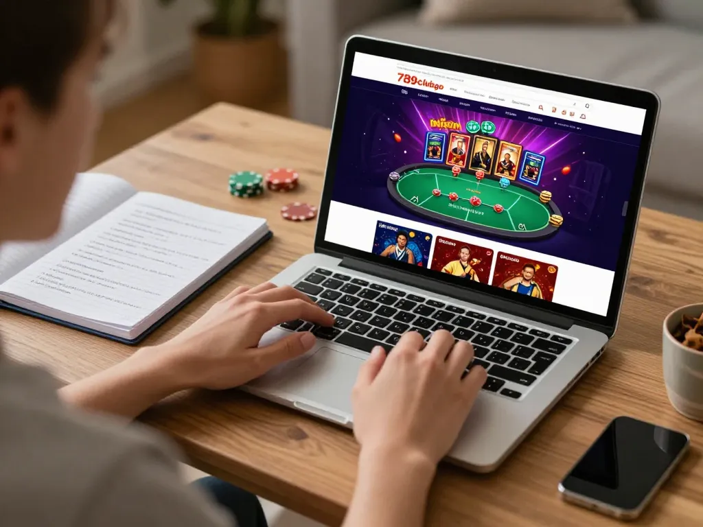 Engaging player at home using 789clubgo for an exciting online casino experience.