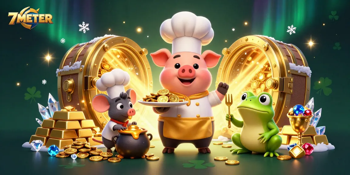 Bet on 7METER with visual flair as the winning chef pig serves up golden coins.