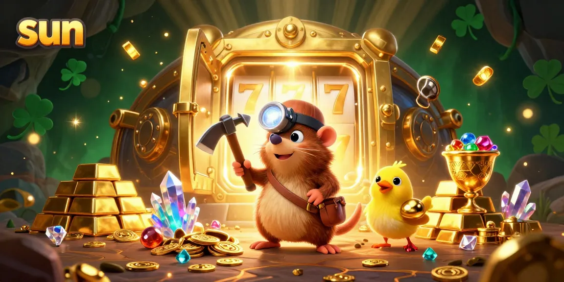 Experience thrilling wins at sun-themed slot machines with vibrant characters and treasure in a colorful casino.