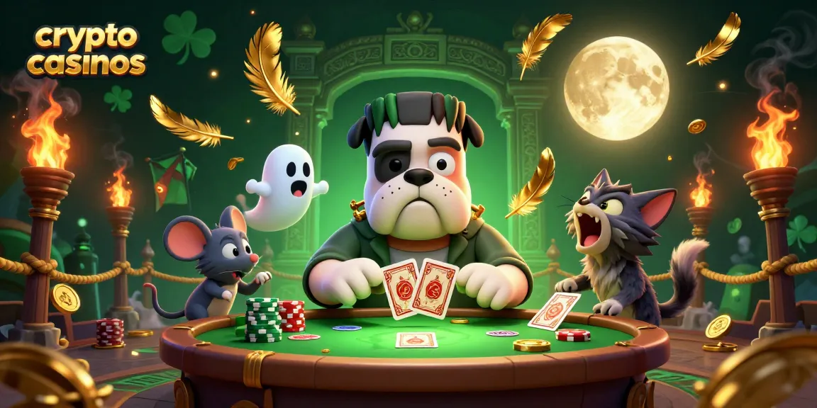 Jouez dans les crypto casinos avec une ambiance dynamique grâce à un bulldog Frankenstein et un chat loup.