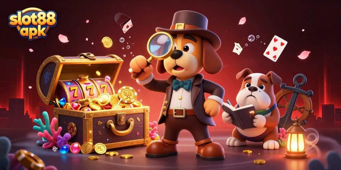 Play exciting slot games with slot88 apk featuring a detective dog discovering treasure in a casino adventure.