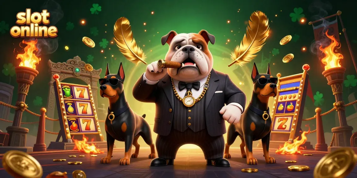 Engage in thrilling slot online action with a dynamic scene of a mafia bulldog and Doberman bodyguards.