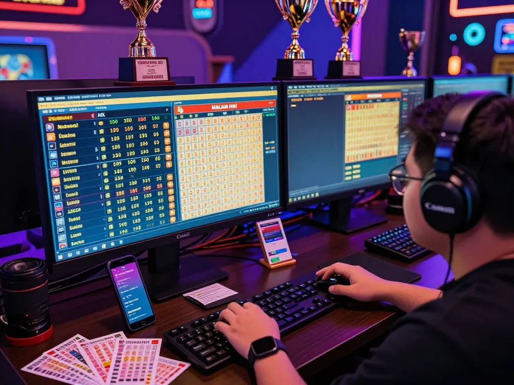 Player monitoring HK Malam Ini results in a vibrant online gambling setup with real-time data feeds.