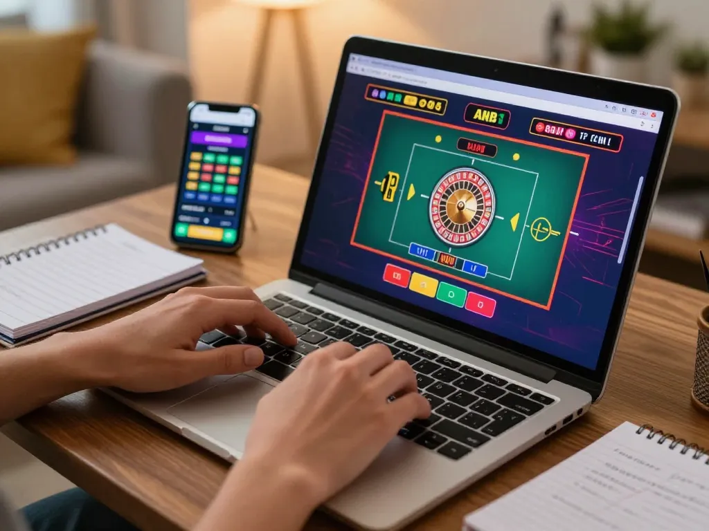 Engaging online gaming session with vipwin app on laptop and smartphone, focusing on roulette gameplay.