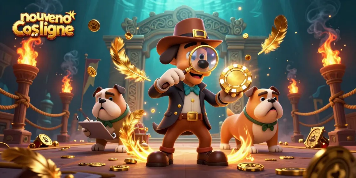 Découverte d'un nouveau casino en ligne avec nos détectives dans une scène riche en éléments de jeu.