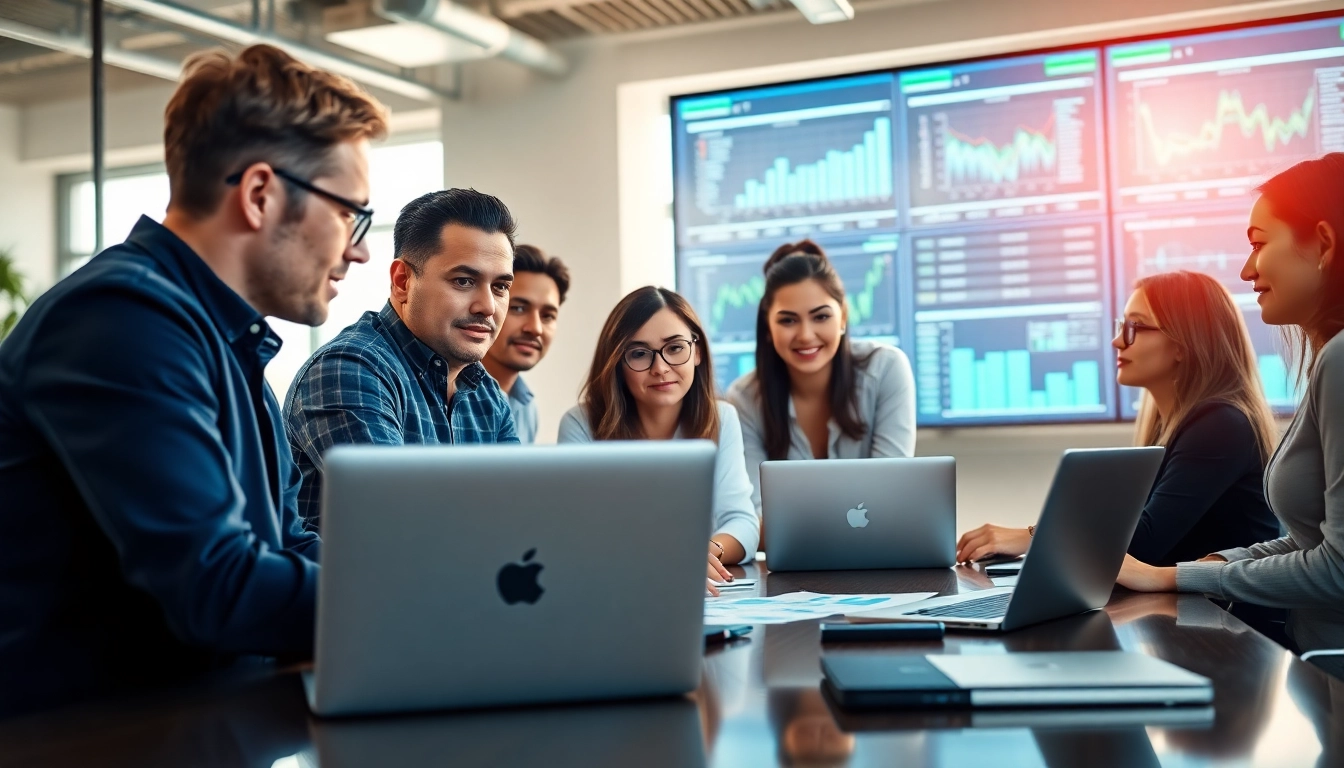 Highlighting msp companies near me, a team collaborates in a professional IT setting.