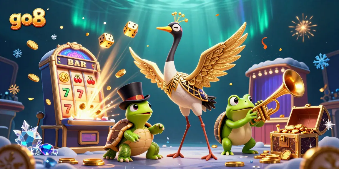 Join the excitement at go8 as characters celebrate jackpot wins amidst a vibrant casino scene.