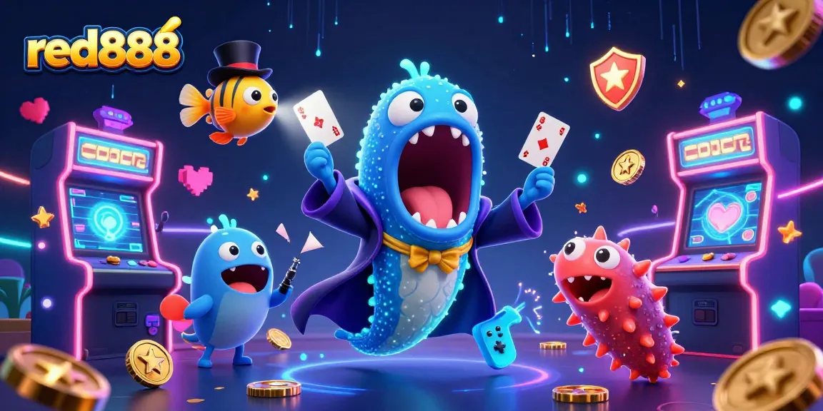 Experience thrilling gameplay and magic with red888 in this vibrant deep-sea casino illustration.
