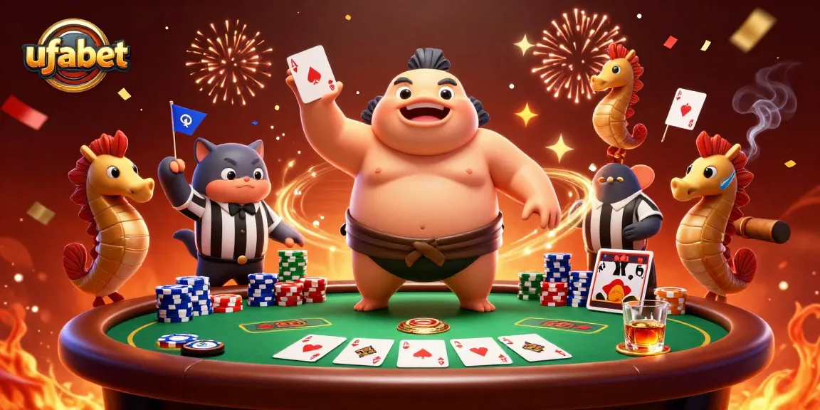 Experience exhilarating gaming excitement at ufabet with this vibrant underwater poker scene full of fun characters!
