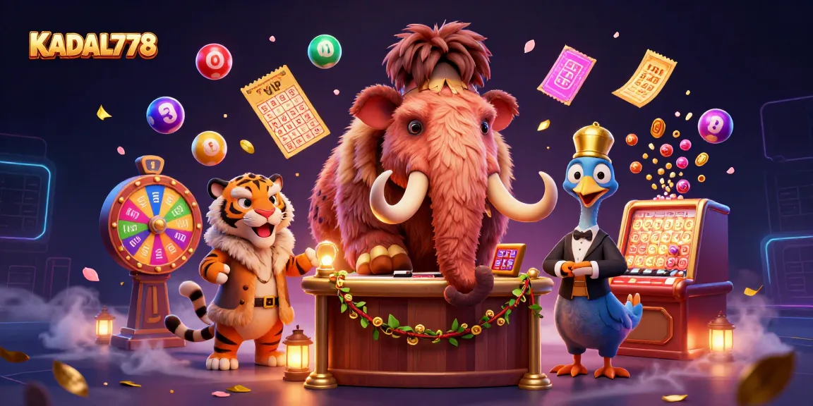 Join the excitement at KADAL778 with colorful lottery balls and vibrant casino scenes.