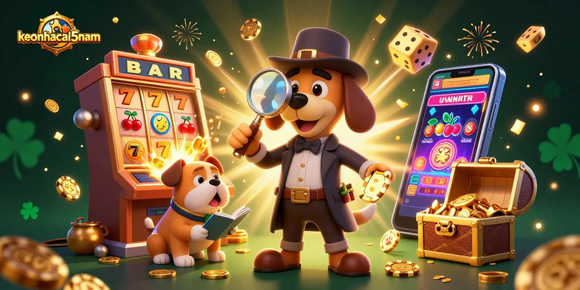 Engaging keonhacai5nam scene showcasing a detective examining poker chips amid vibrant casino elements.