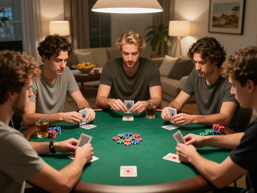 Engaging home poker night scene, capturing players' focus and camaraderie around the table at Trang chủ 888new.