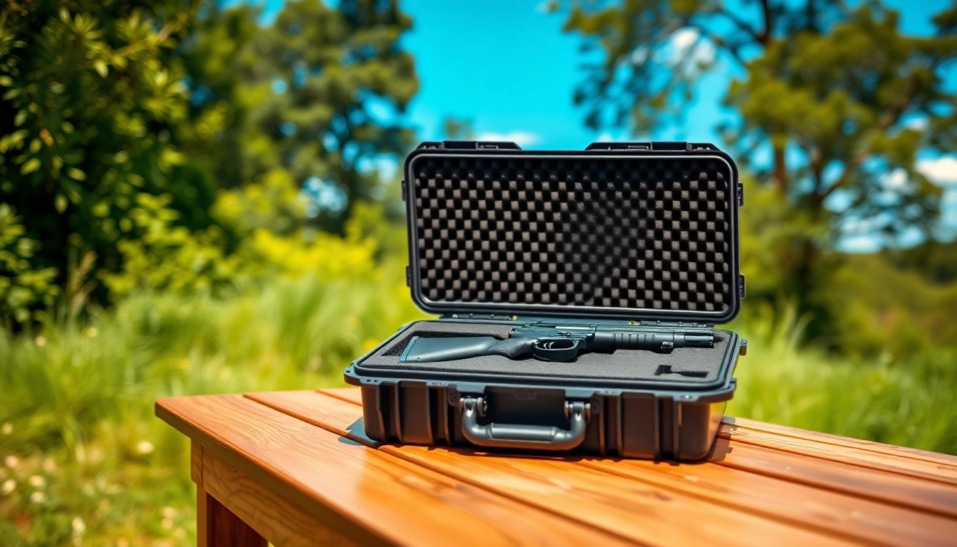 Explore a pelican gun case for sale with precision foam in a vibrant outdoor setting.