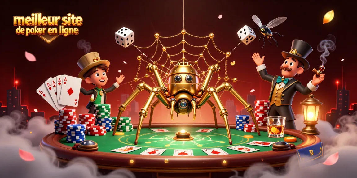 Découvrez le meilleur site de poker en ligne avec une araignée dorée jouant avec des dés malchanceux.