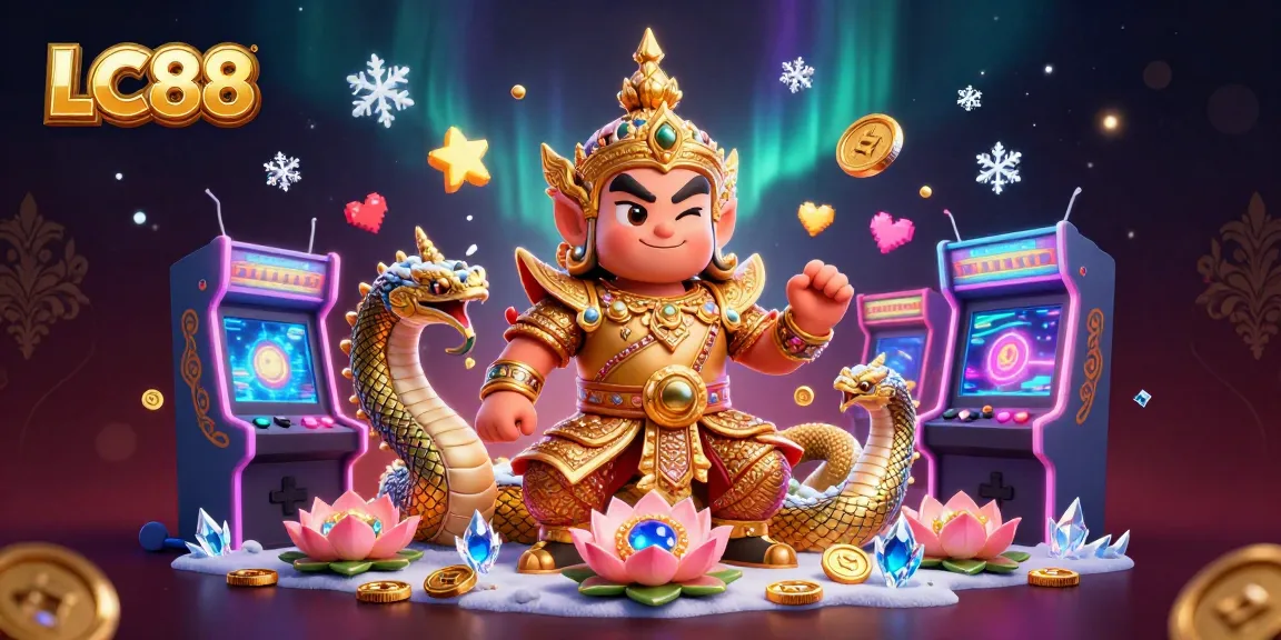Experience the vibrant action at LC88 with a lively 3D casino scene featuring a golden temple guardian.