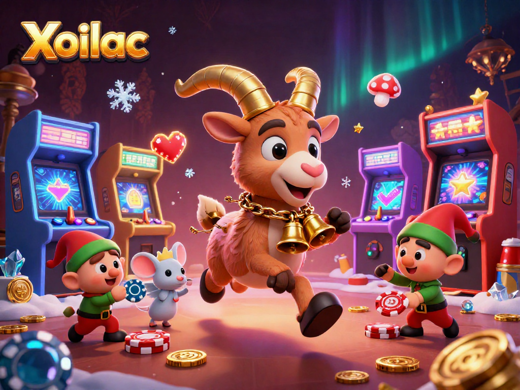 Xoilac showcases a thrilling casino scene with 3D cartoon characters engaging in festive gambling action.
