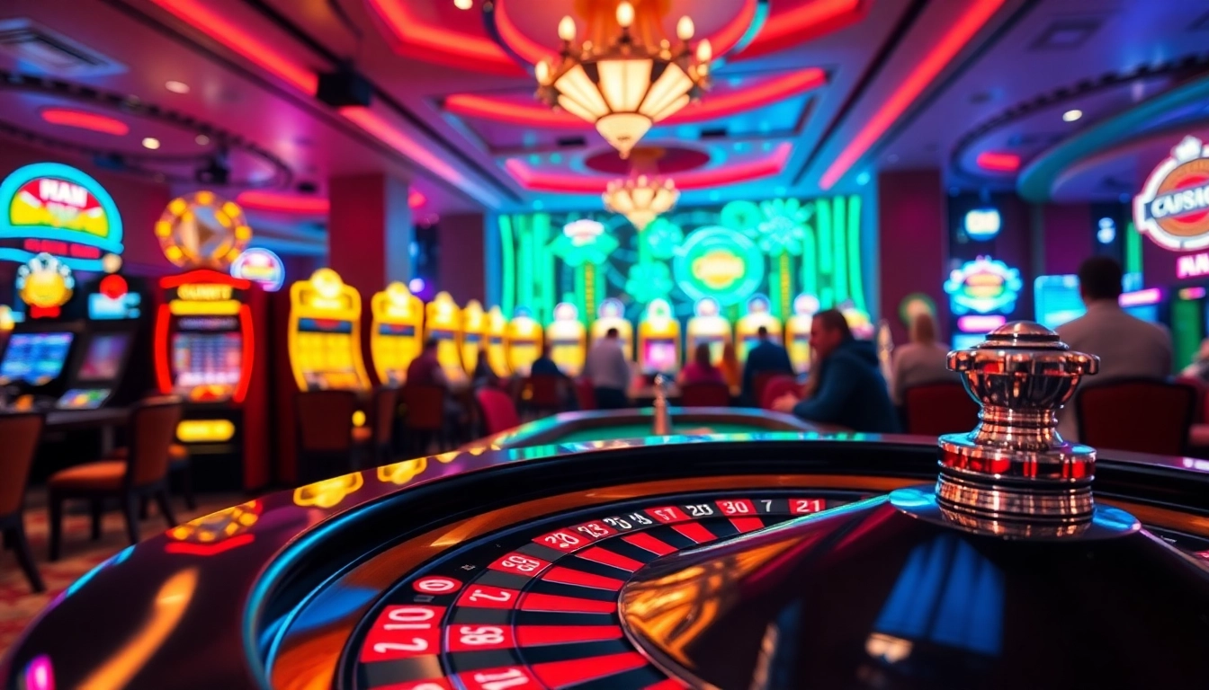 Bermain di kasino bbni4d dengan meja roulette yang meriah dan cahaya neon.