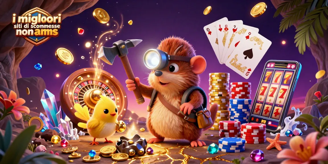 Scopri i migliori siti di scommesse non AAMS con il nostro tesoro di vincite in un'illustrazione vivace.