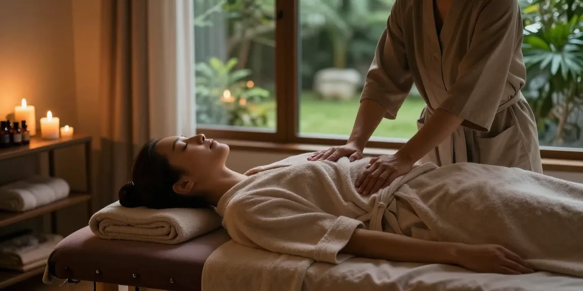 Relaxing 종로출장안마 massage experience in a serene home setting with warm lighting.