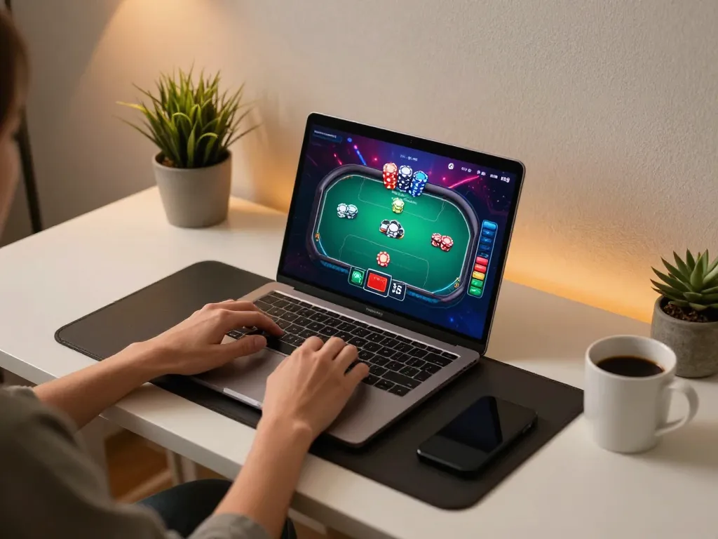 Engaging in poker on DH88 online gaming platform with stylish setup