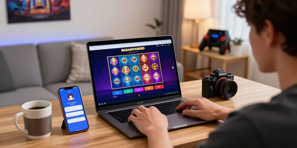 Menampilkan tampilan layar NAGAHITAM303 login di laptop untuk pengalaman bermain slot online terbaik.