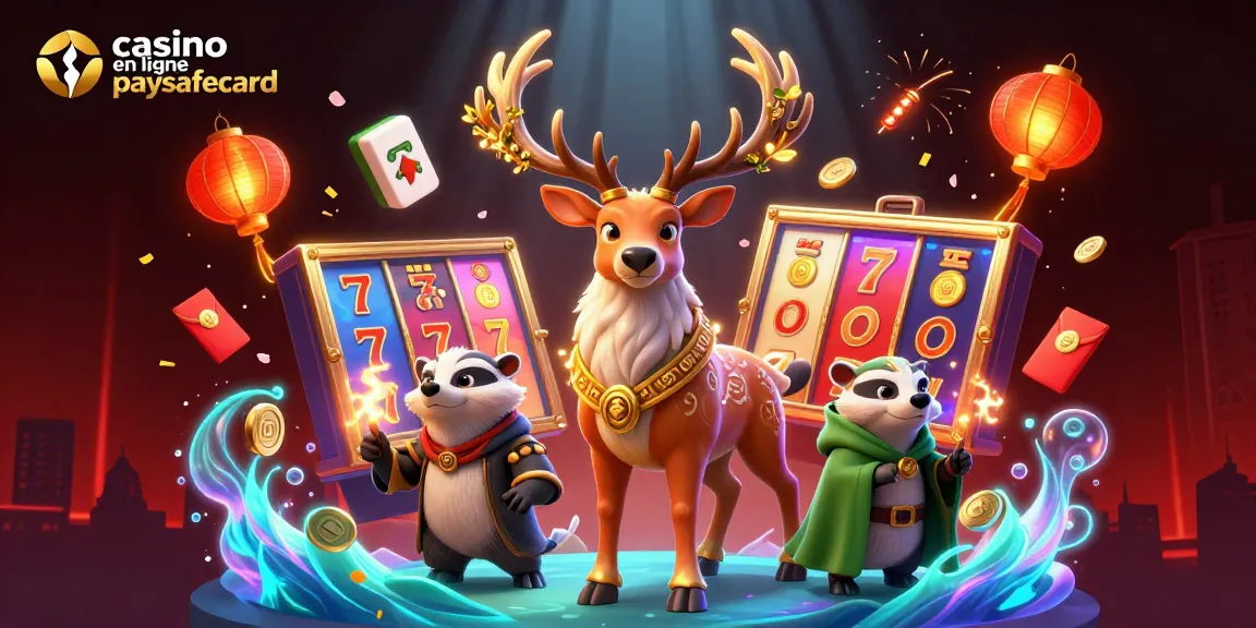 Plongez dans l'univers du casino en ligne paysafecard avec des personnages animés et des éléments de jeu captivants.