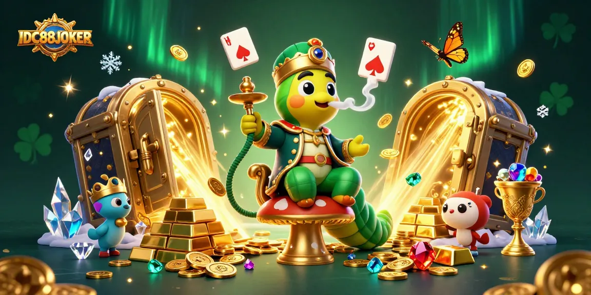 Win big at IDC88JOKER with enticing poker hands and sparkling treasures in a vibrant casino scene.